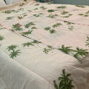 1980s Pink Palm tree comforter and pillow shams - Queen size